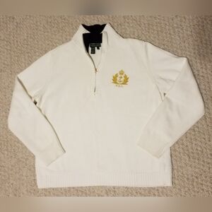 Ralph Lauren Jeans Company 100% cotton half zip White Sweater with Gold Emblem